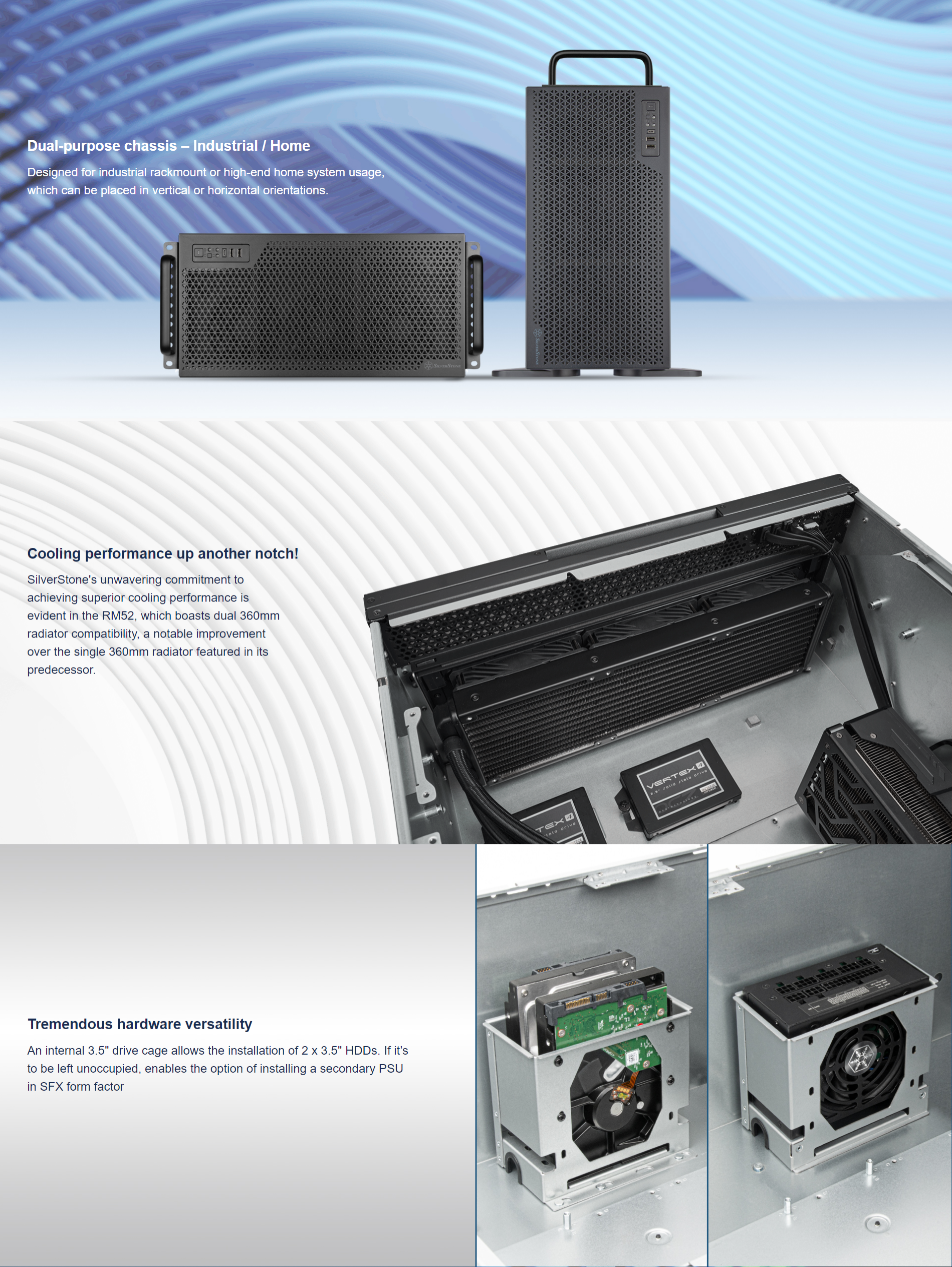 A large marketing image providing additional information about the product SilverStone RM52 5U Rackmount Case - Black - Additional alt info not provided
